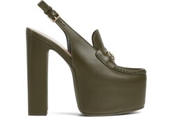 Women s Horsebit platform loafer slingback in dark green leather GUCCI Australia