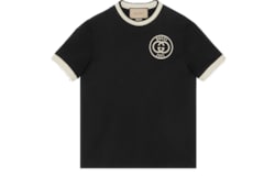 注目の新作♪【GUCCI】長袖コットンジャージーTシャツ GUCCI ロゴ オーバーサイズ コットン Tシャツブラック コットン