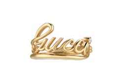 Gucci スクリプト ワイドリングイエローゴールドトーン メタル