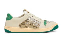 スニーカー GUCCI WOMENS SCREENER SNEAKER WITH CRYSTALS GG Women's GG crystal Screener sneaker in beige and dark brown