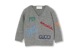 Baby embroidered wool sweater in grey GUCCI ZA