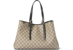 トートバッグ GUCCI LARGE GG BEIGE FABRIC SHOPPING BAG GG Emblem large tote bag in beige and dark brown fabric
