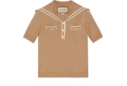 Wool polo shirt with Horsebit in camel | GUCCI® US