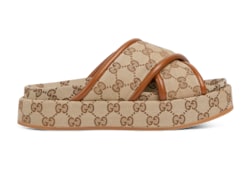 Gucci Womens Angelina Maxi GG Platform Slide Sandals- Beige