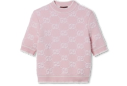 Ribbed Scalloped Novelty Button Short Sleeve Polo Sweater