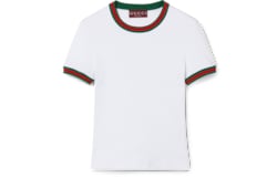 GUCCI コットン ジャージー ウェブ ストライプ プリント Tシャツ ウェブ ストライプ付き コットンジャージー Tシャツホワイト