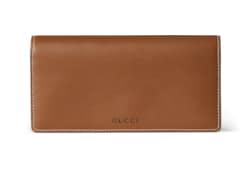 【GUCCI】 レザー コンチネンタルウォレット、ブラウン、人気 GGエンブレム〕コンチネンタルウォレットベージュ＆ダーク
