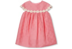 日本未入荷【GUCCI】シルクシフォンクレポン ドレス、ピンク GUCCI☆WHITE LINEN SHORT KAFTAN WITH PINK FLORAL LACE DRESS