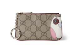 GG key case with owl detail in beige and dark brown fabric