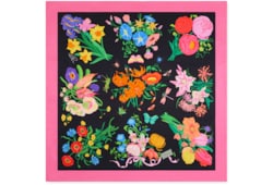 【上品】 90 x 90 プロジェクト プリント シルクスカーフブラック＆マルチ 小物