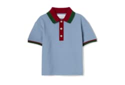 Gucci ロゴストライプコットンポロシャツ ベビー〕ウェブ ストライプ コットン ポロシャツライトブルー