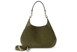 Gucci B medium shoulder bag in dark green GG suede | GUCCI® US