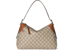 GG Emblem large shoulder bag in beige and dark brown fabric