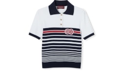 GUCCI 青白ストライプ ポロシャツ GUCCI x ADIDAS ポロシャツ ブルー S 定価12万円 グッチ