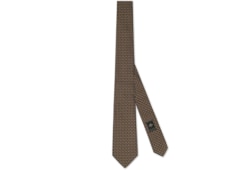 Double G silk jacquard tie in Brown Silk | GUCCI® SI