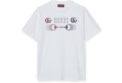 ◆GUCCI◆ 刺繍入りコットンジャージーTシャツ White Cotton jersey T-shirt with Gucci embroidery in off white