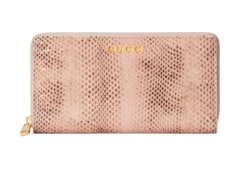 GUCCI✨ラウンドジップ 長財布 シマ リボン ピンクベージュ