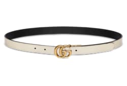 GUCCI ホワイト ベルト ゴールド 星 GGマーモント〕リバーシブル スリムベルトホワイト レザー
