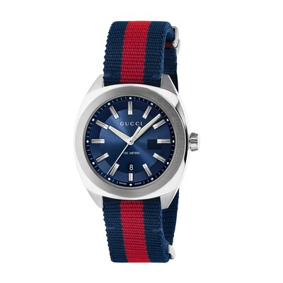GG2570〕ラージウォッチ（41mm）ブルー/レッド/ブルー ウェブ | GUCCI公式