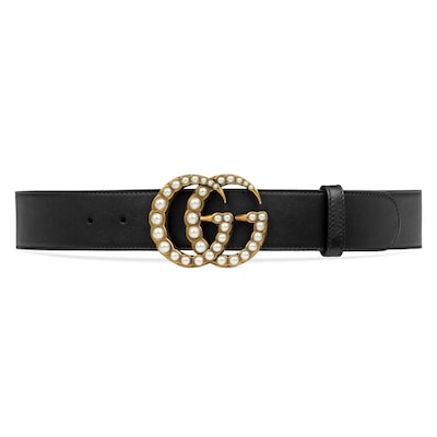 Ceinture large GG Marmont avec perles en cuir noir GUCCI FR