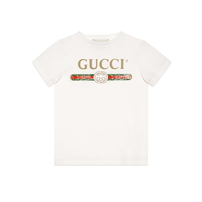 White Cotton Children's T-Shirt With Vintage Gucci Logo | GUCCI® UK