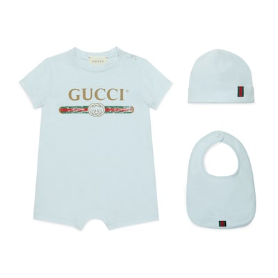 Conjunto Regalo Bebe Algodon Logo Gucci en Algodon azul palido GUCCI ES