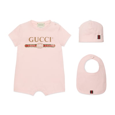 ギフト♪【国内発送★GUCCI】ベビーコットン スウェットシャツ ベビー〕GUCCI ロゴ コットン ギフトセットペールピンク