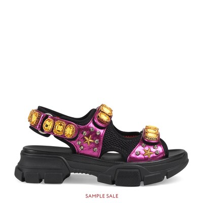 metallic leather sandal with crystals