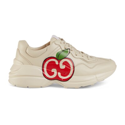 Sneaker Rhyton donna con mele GG in pelle avorio | GUCCI® Italia