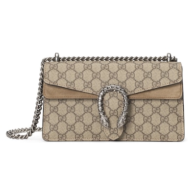 Dionysus medium shoulder bag in GG Supreme and taupe suede Dionysus medium shoulder bag in GG Supreme and taupe suede
