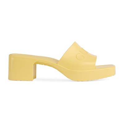 Dark yellow rubber gucci slides Clearance
