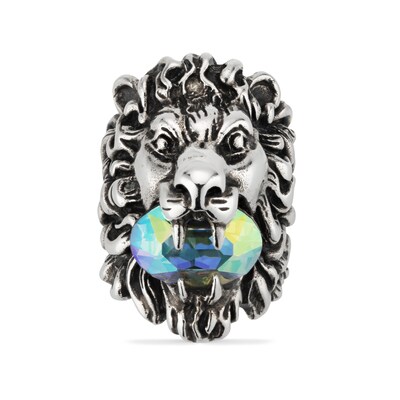 Anello testa di leone con cristallo in iridescente | GUCCI® Italia