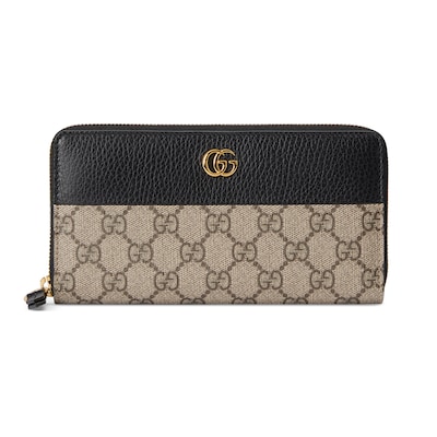 GG Marmont bi-color zip around wallet in black leather and