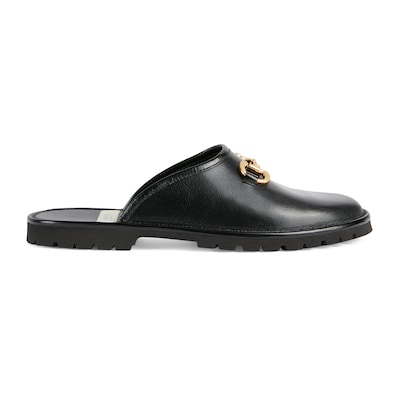 Slipper uomo con Morsetto in pelle nera | GUCCI® Italia