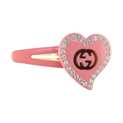 Hair clip with GG and heart detail in pink resin | GUCCI® US