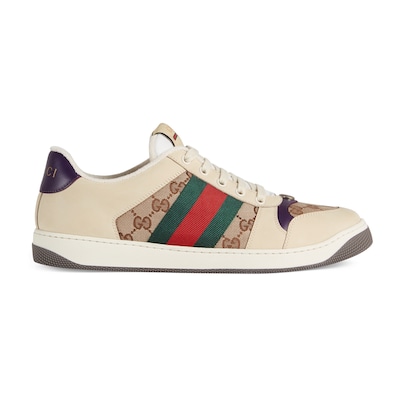【GUCCI】グッチ スクリーナー メンズ スニーカー ベージュ スクリーナー〕メンズ スニーカーベージュ レザー&GGキャンバス