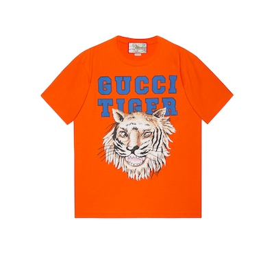 Gucci Tiger cotton T-shirt in orange | GUCCI® UK