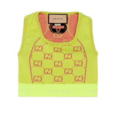 タグ付き GUCCI ジャガードタンクトップ L イエロー GG jersey jacquard sleeveless top in fluorescent yellow and