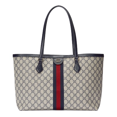 Ophidia large tote bag in beige and blue GG Supreme | GUCCI® US