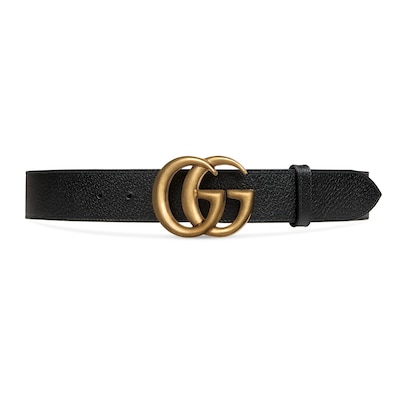 ダブルGバックル レザーベルトブラック レザー | GUCCI® JP