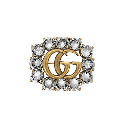 Crystals Metal Double G Brooch | GUCCI® Canada