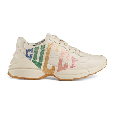 White Leather Women's Rhyton Glitter Gucci Sneaker | GUCCI® US