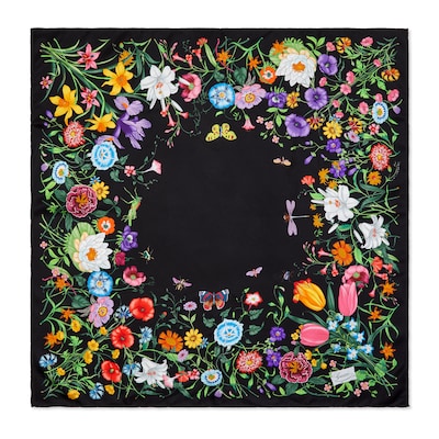 Printed silk twill carré in black and multicolour | GUCCI® SG