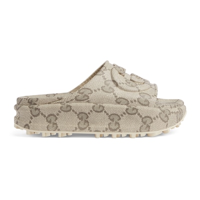 Sandalia tipo chancla con GG entrelazada para mujer inbeige y