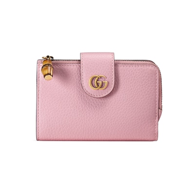 バンブー付き ダブルG ミディアム ウォレットピンク レザー | GUCCI® JP