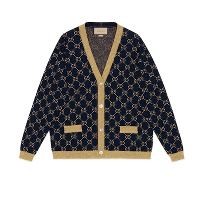 Cardigan aus GG Baumwolllame in blauer und goldener Baumwolllame GUCCI DE