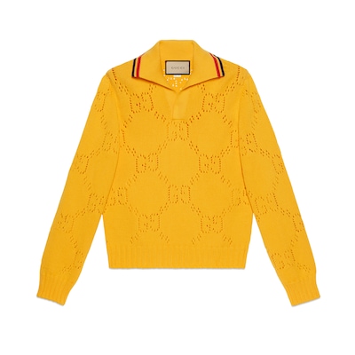 国内外の人気集結！ Perforated GG cotton sweater in yellow | GUCCI® US ニット+セーター