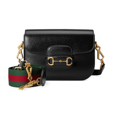 GUCCI Small 1955 Horsebit Leather Shoulder Bag Black Nero