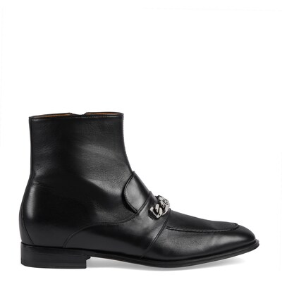 Men s bootie with Interlocking G chain in soft black leather GUCCI SG