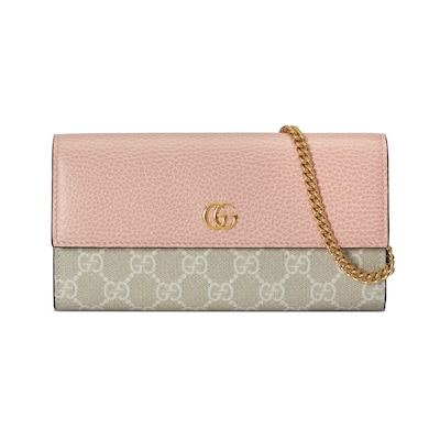 GG Marmont bi color chain wallet in light pink leather and Supreme GUCCI US